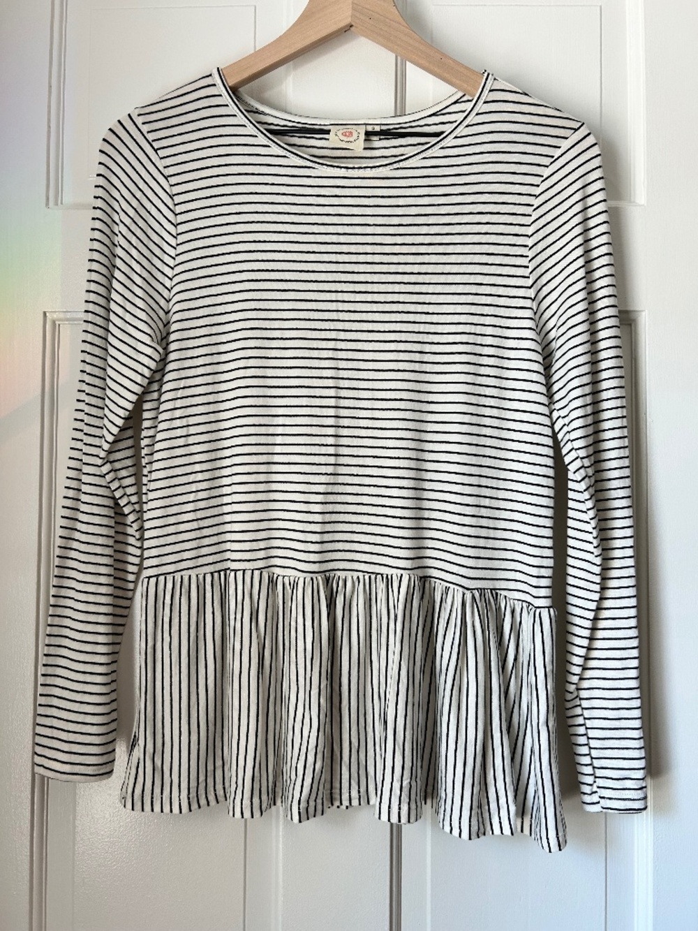 Live in the Moment Black White Striped Peplum Peasant Top S